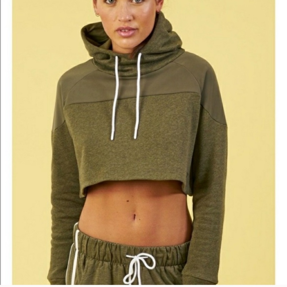 Nikki B Dark Olive Marl Cropped Surface Hoodie